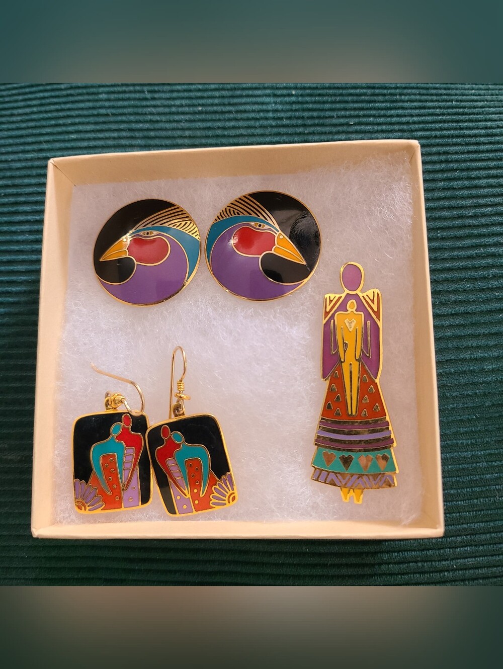 Vintage Laurel Burch Cloisonne Enamel Jewelry Lot 1980s Tribe Harlequin Bird
